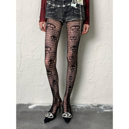 Skull Pattern Wide Net Tights
