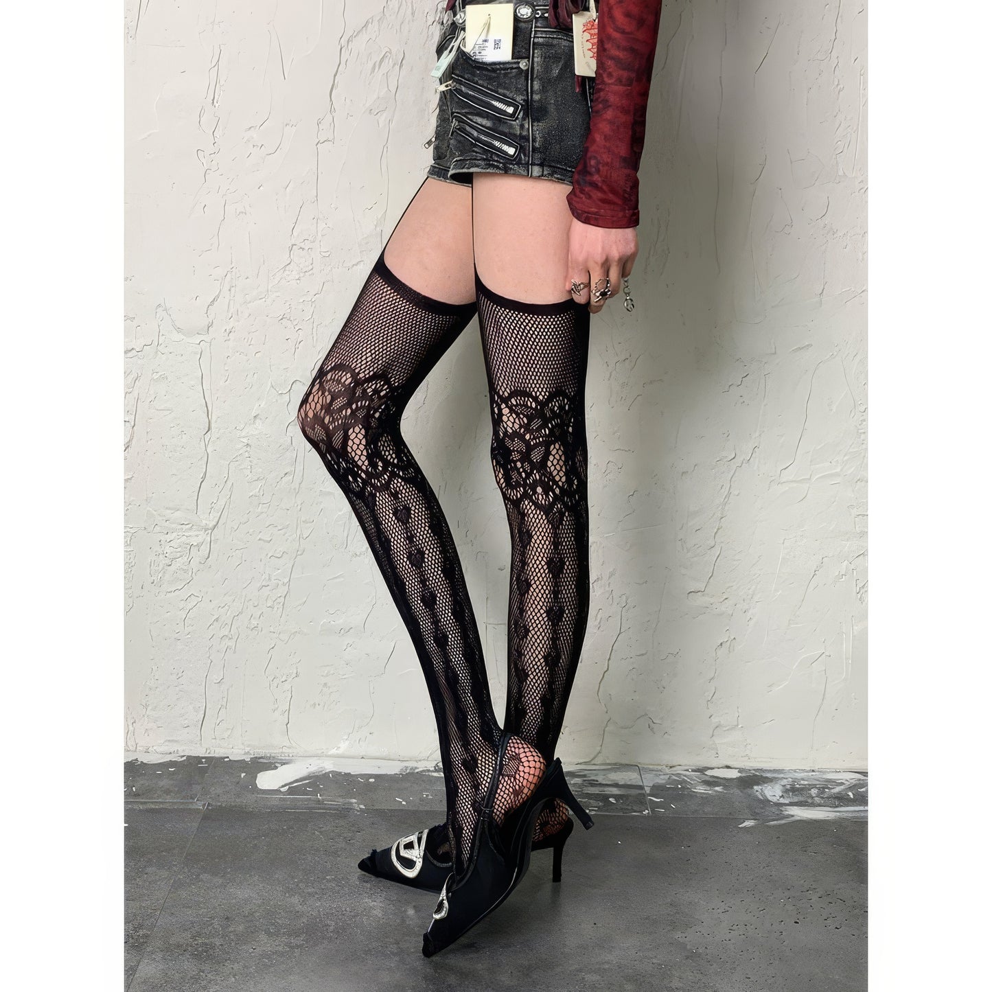 Lace Garter Pattern Mesh Tights