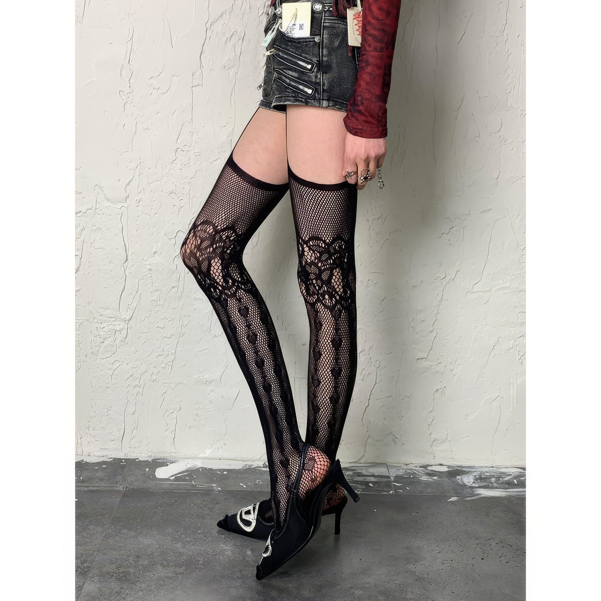 Lace Garter Pattern Mesh Tights