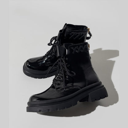 Black Patent Lace-Up Combat Boots
