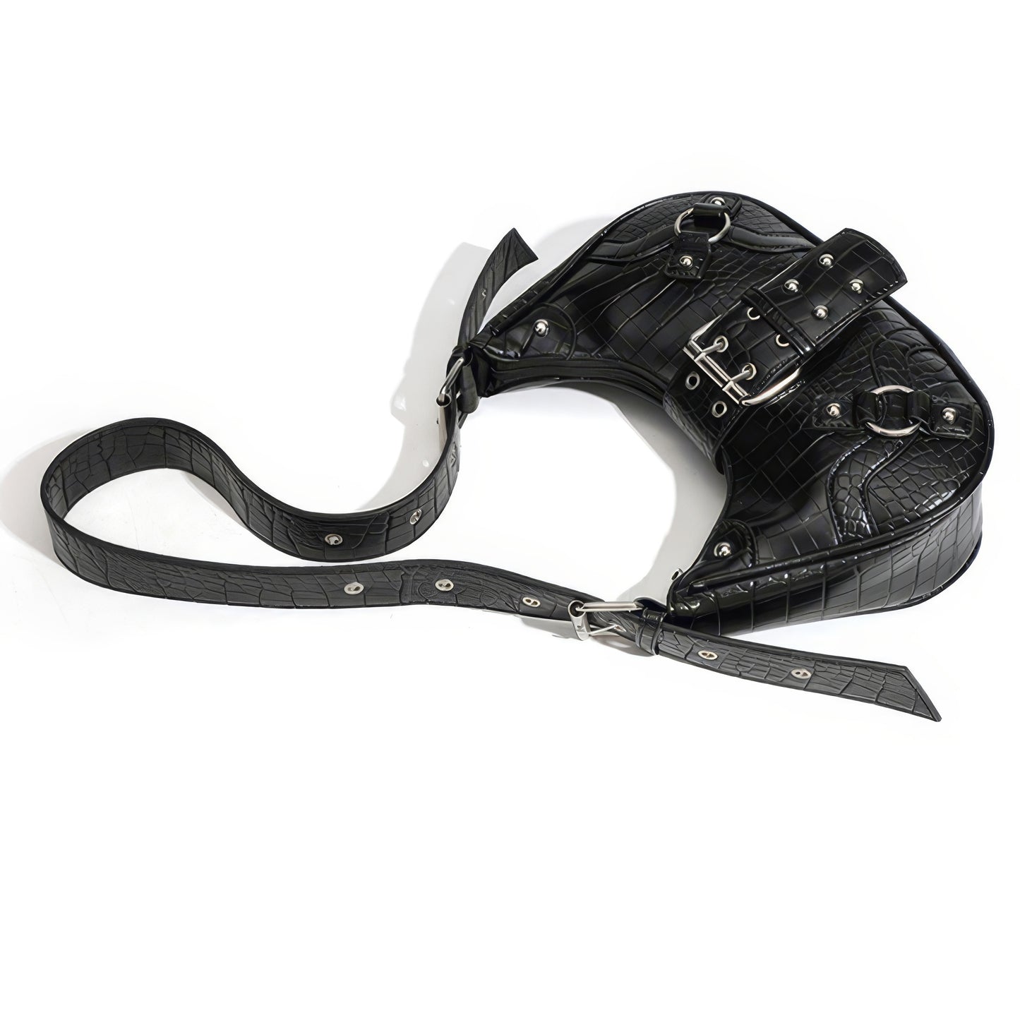 Croc-Effect Buckle Strap Shoulder Bag