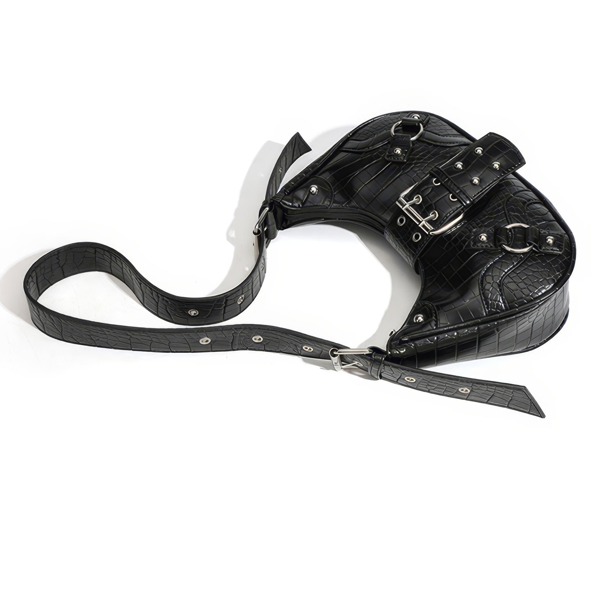 Croc-Effect Buckle Strap Shoulder Bag