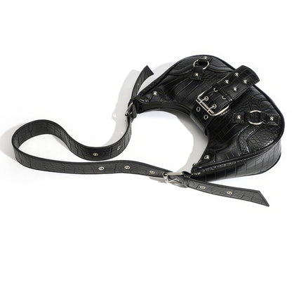 Croc-Effect Buckle Strap Shoulder Bag