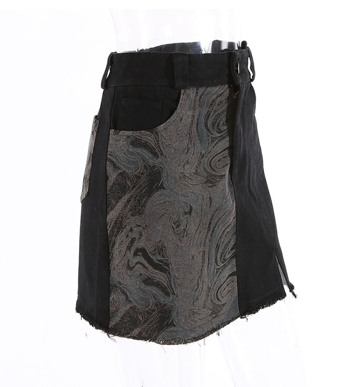 Two-Tone Distressed Denim Skirt