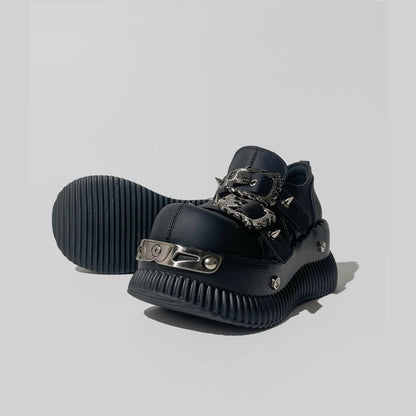 Metal Buckle Spiked Platform Shoes