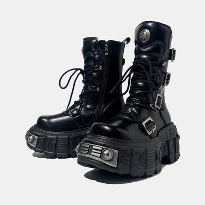 Black Cyber Buckle Platform Boots