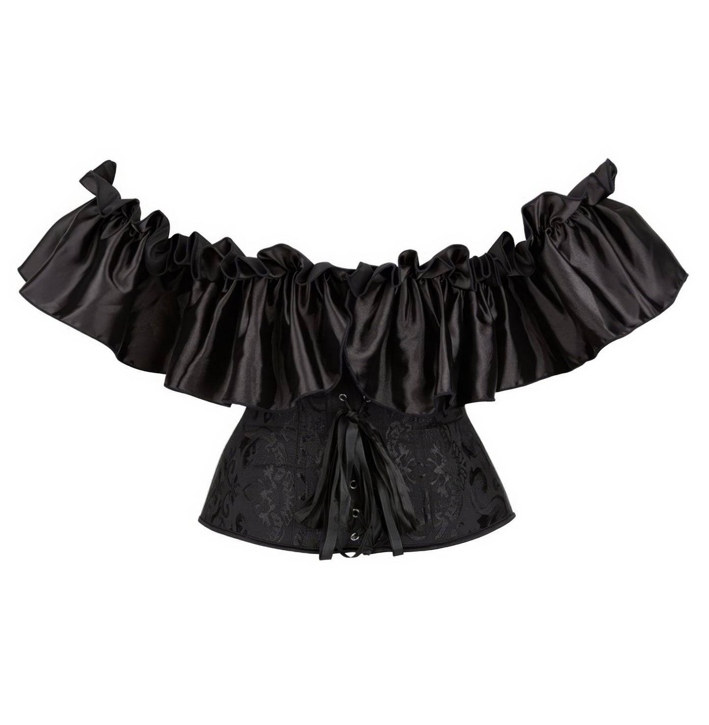 Ruffled Satin Off Shoulder Jacquard Corset