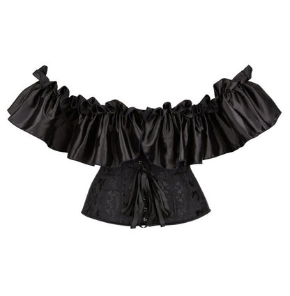 Ruffled Satin Off Shoulder Jacquard Corset