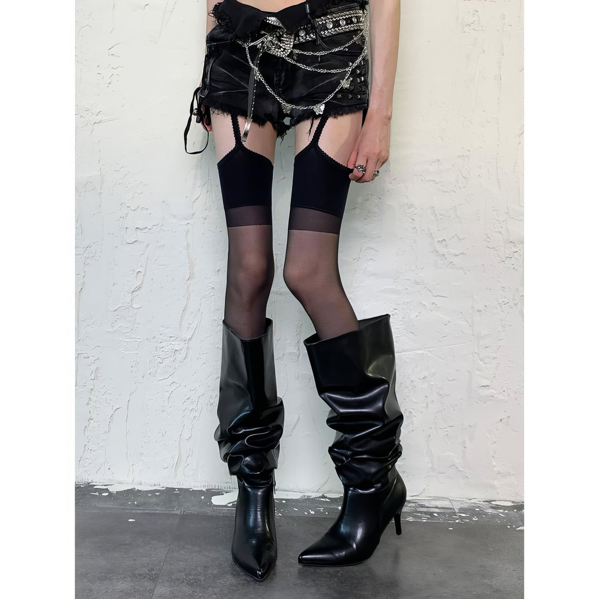 Contrast Band Faux Garter Tights