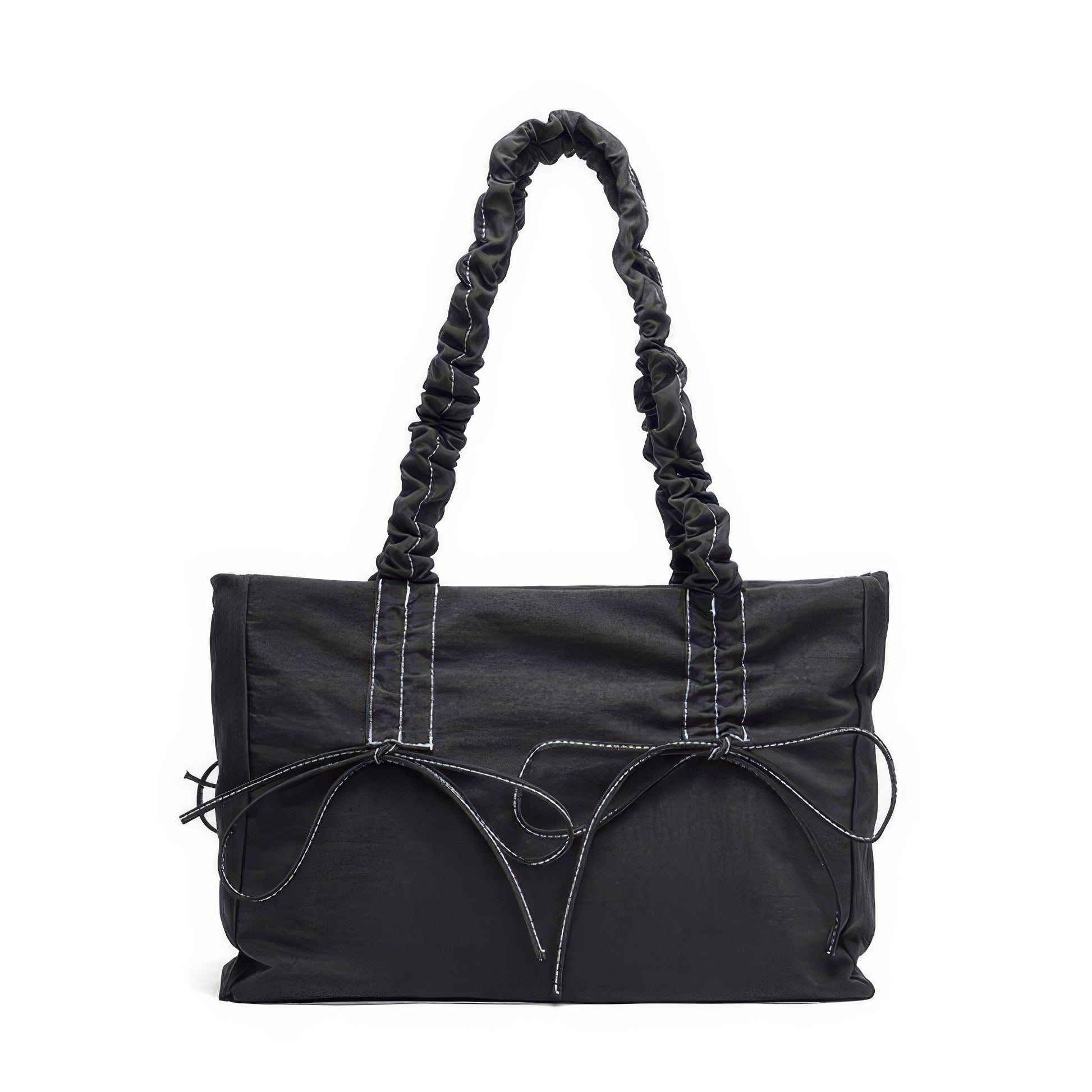 Ruched Handle Contrast Stitch Tote Bag