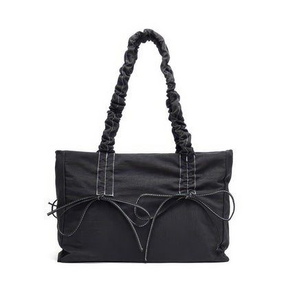 Ruched Handle Contrast Stitch Tote Bag