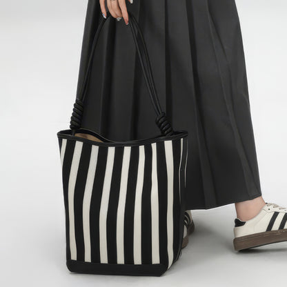 Striped Canvas Shoulder Tote Bag