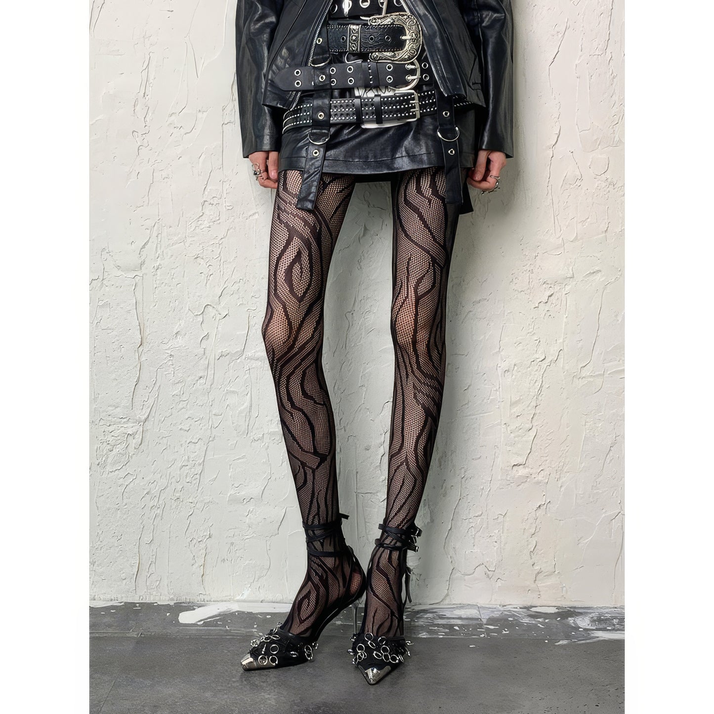 Wavy Mesh Flame Tights
