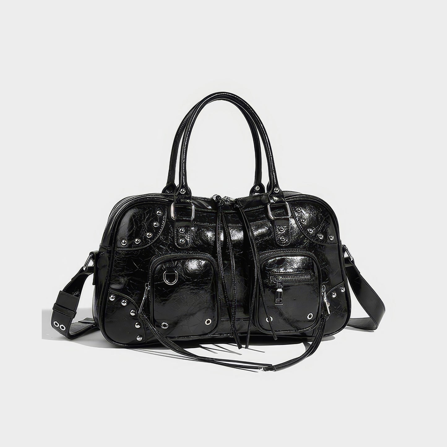Studded Patent Utility Handbag