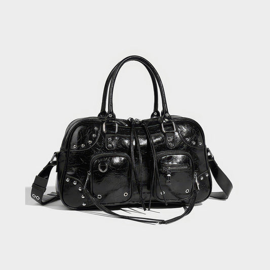 Studded Patent Utility Handbag