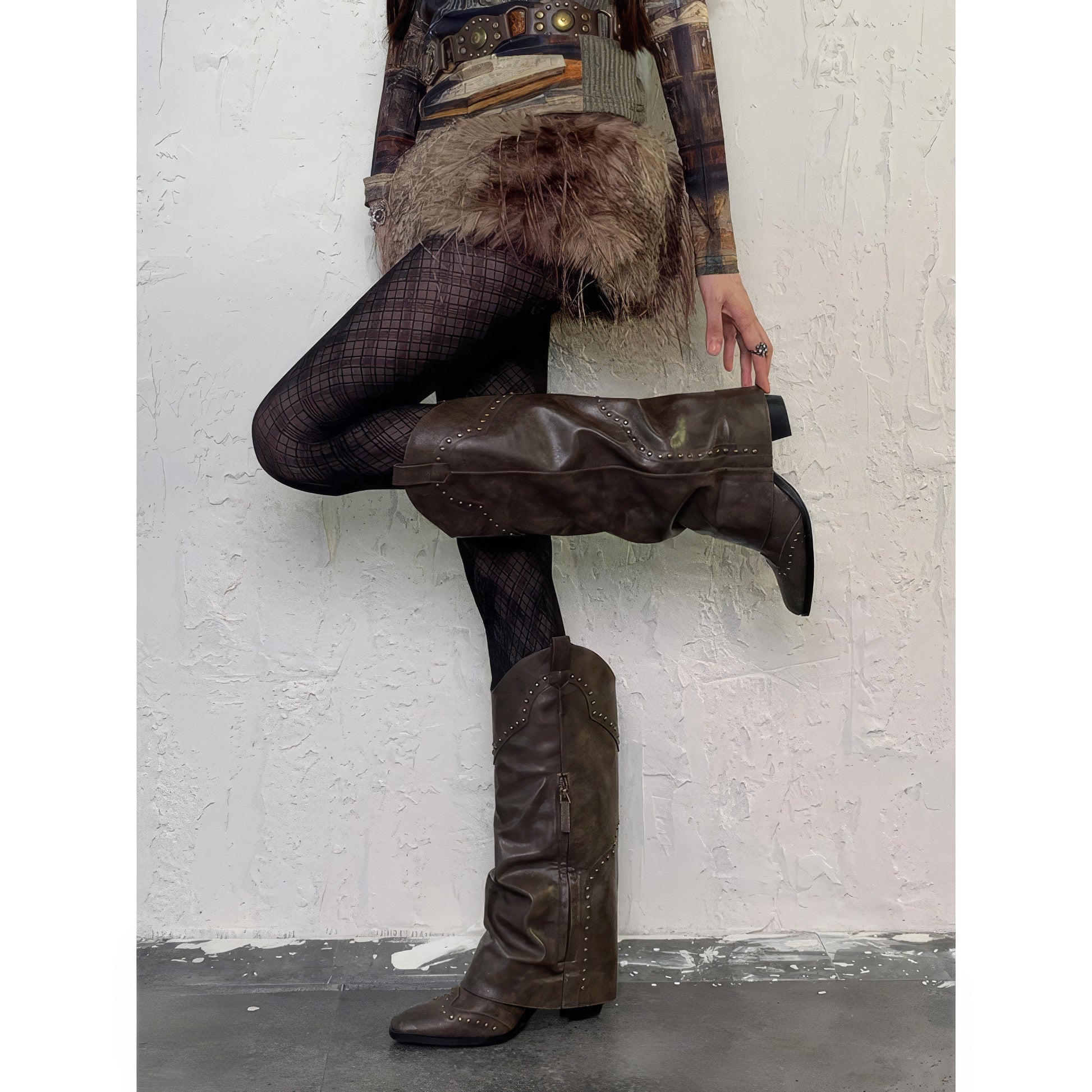 Textured Plaid Mesh Tights