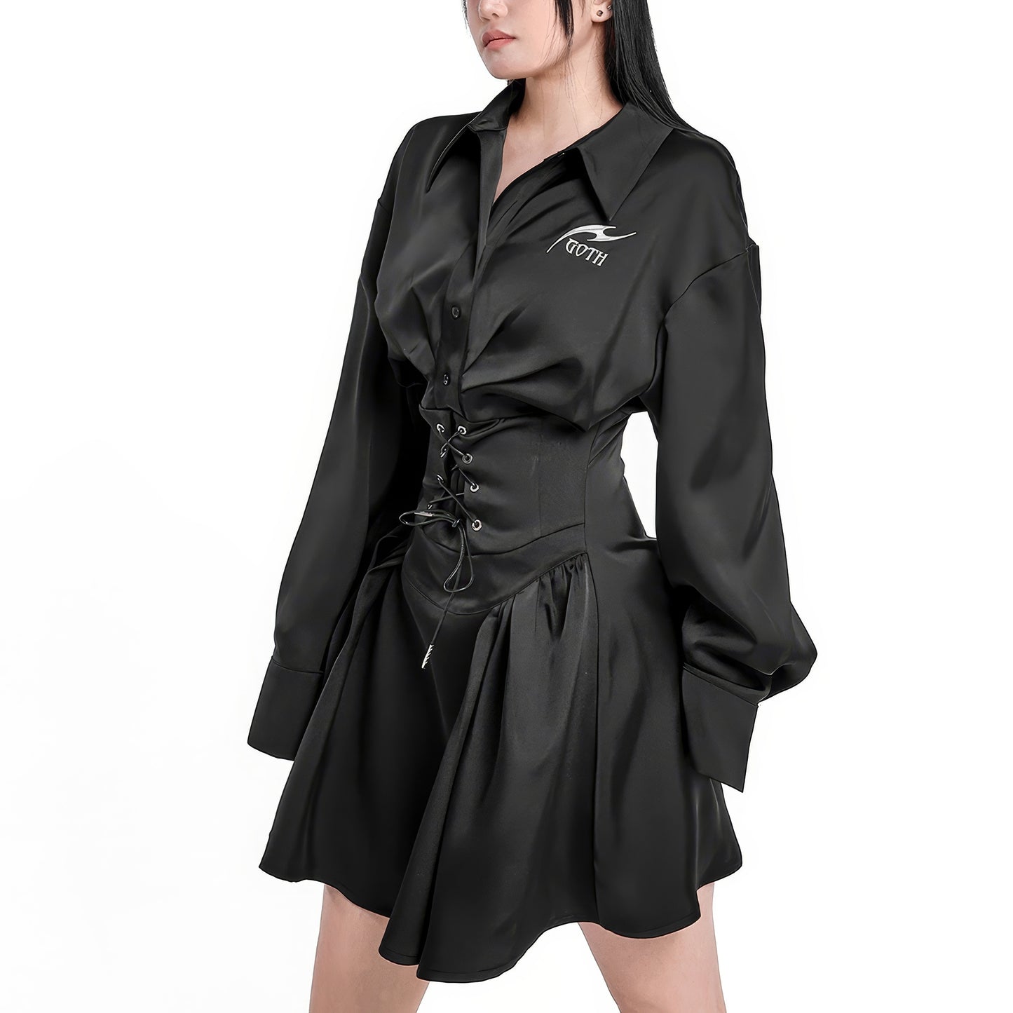 Satin Corset Pleated Shirt Dress