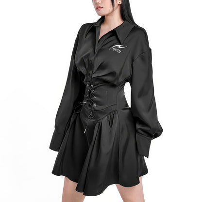 Satin Corset Pleated Shirt Dress