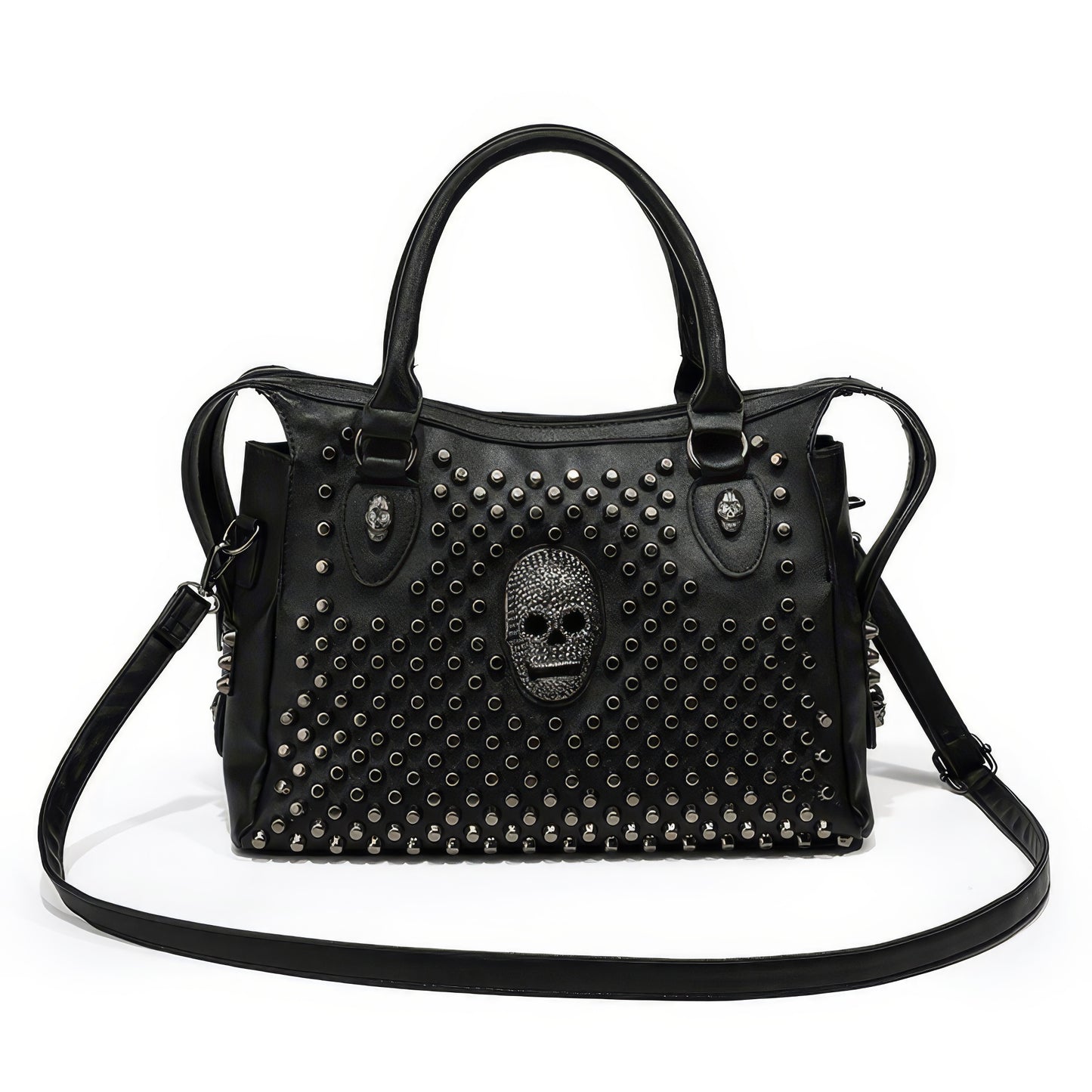Skull Studded Faux Leather Shoulder Bag