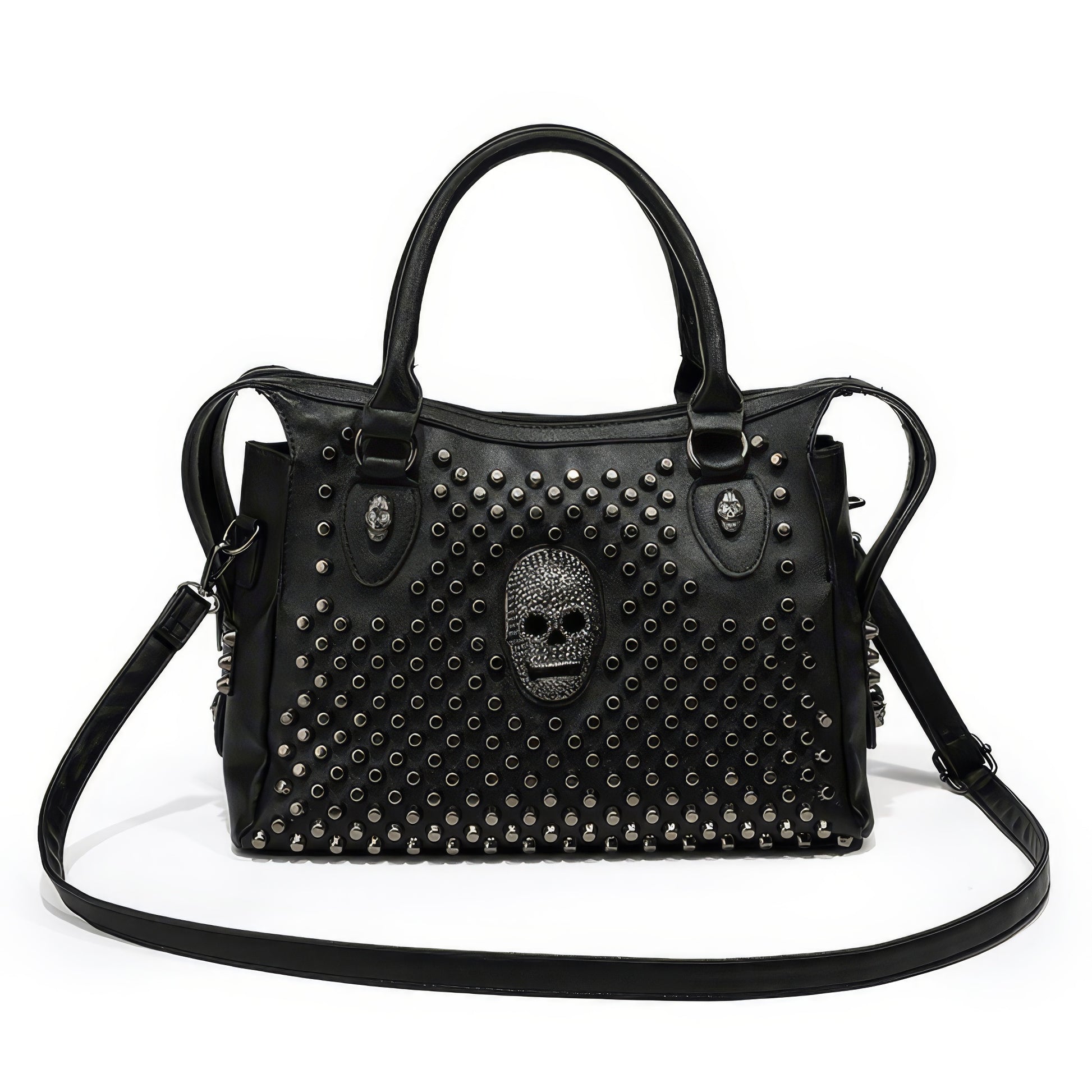 Skull Studded Faux Leather Shoulder Bag