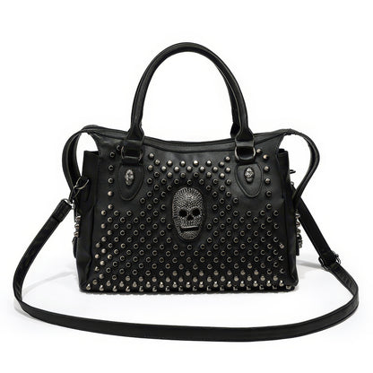 Skull Studded Faux Leather Shoulder Bag