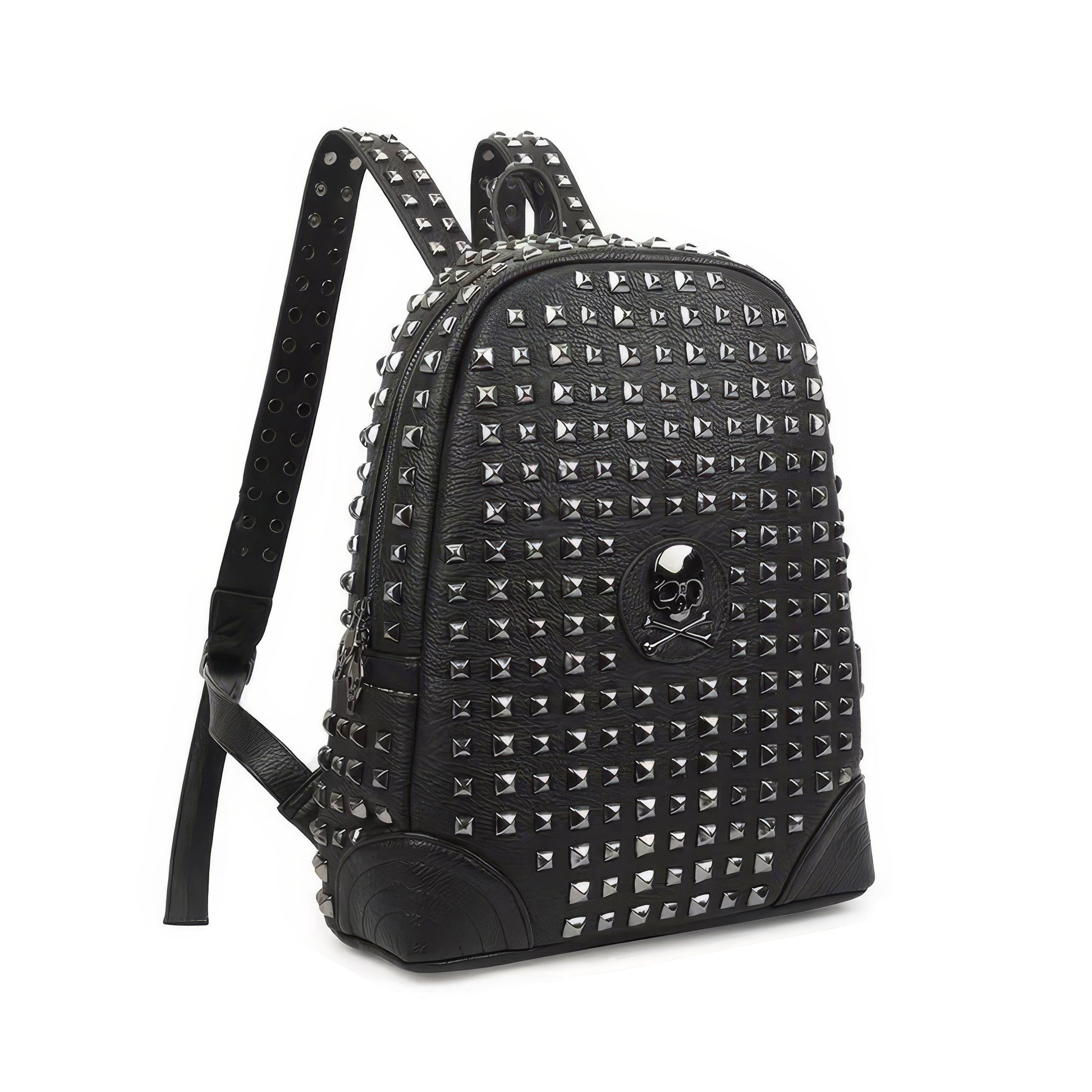 Studded Skull Patch Leather Backpack