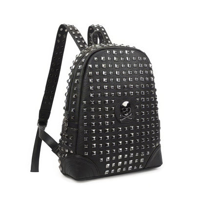 Studded Skull Patch Leather Backpack