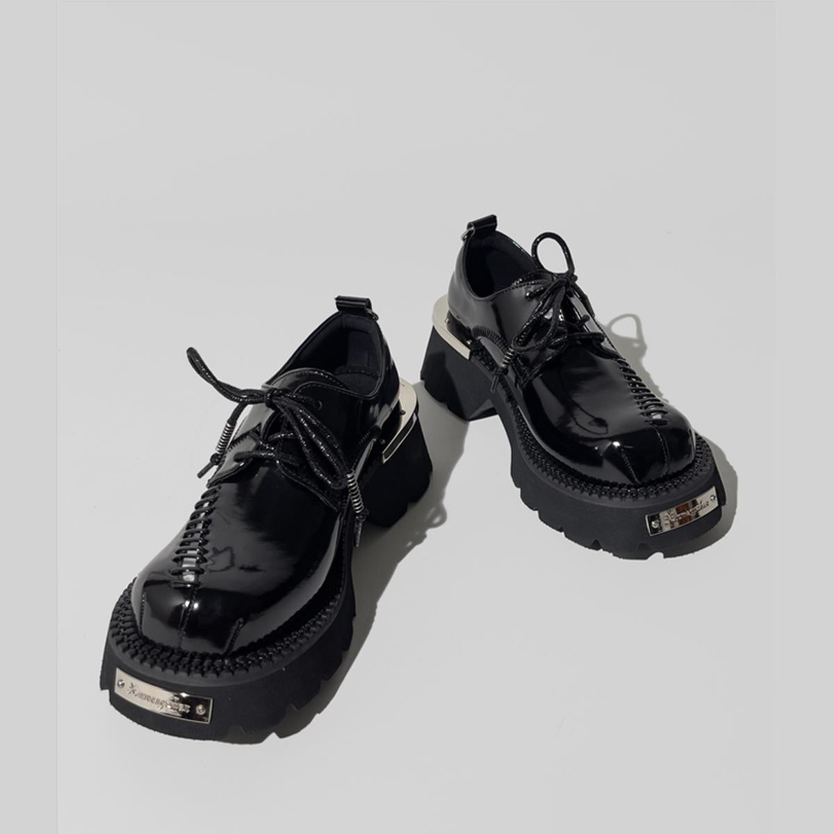 Black Patent Metal-Trim Platform Shoes