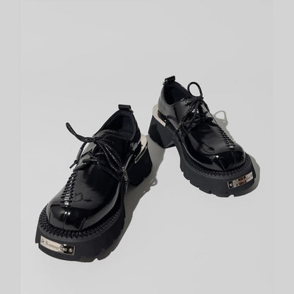 Black Patent Metal-Trim Platform Shoes