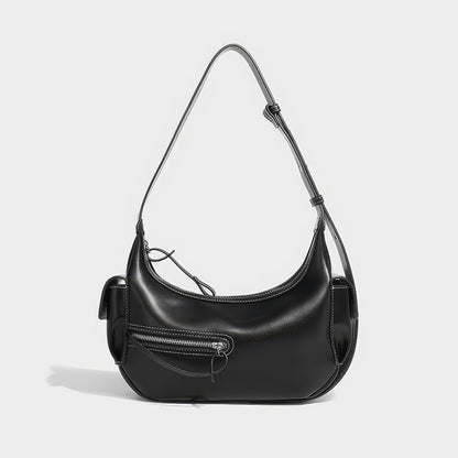 Asymmetrical Zip Crescent Shoulder Bag