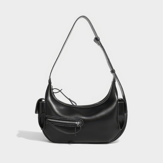 Asymmetrical Zip Crescent Shoulder Bag