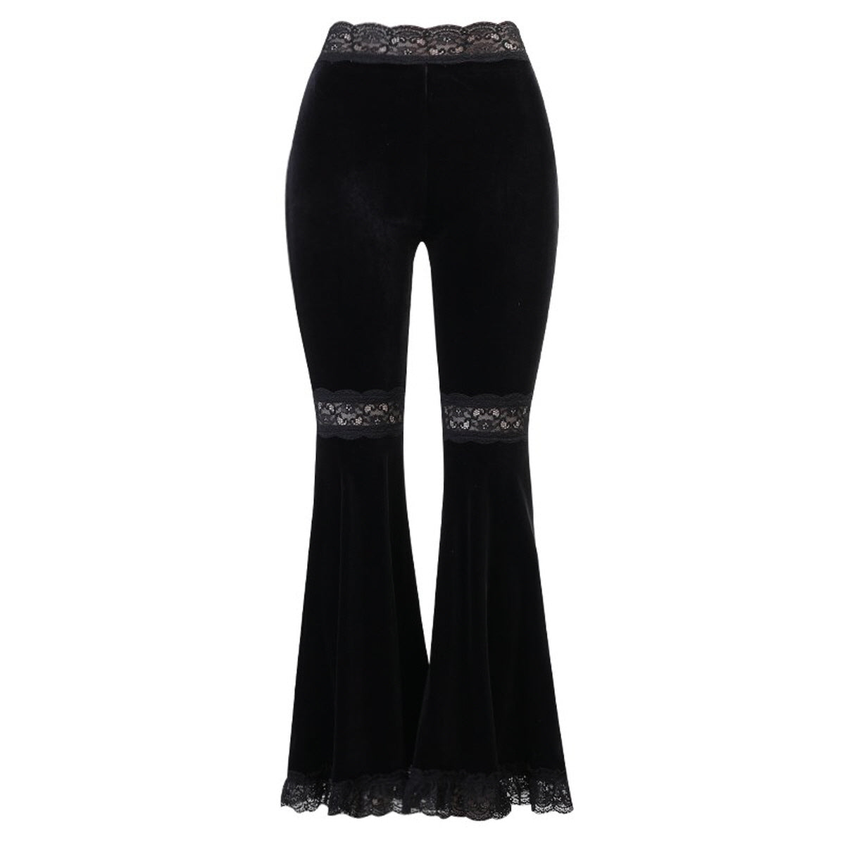 Black Lace Trim Flare Pants