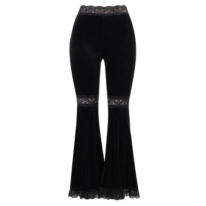 Black Lace Trim Flare Pants