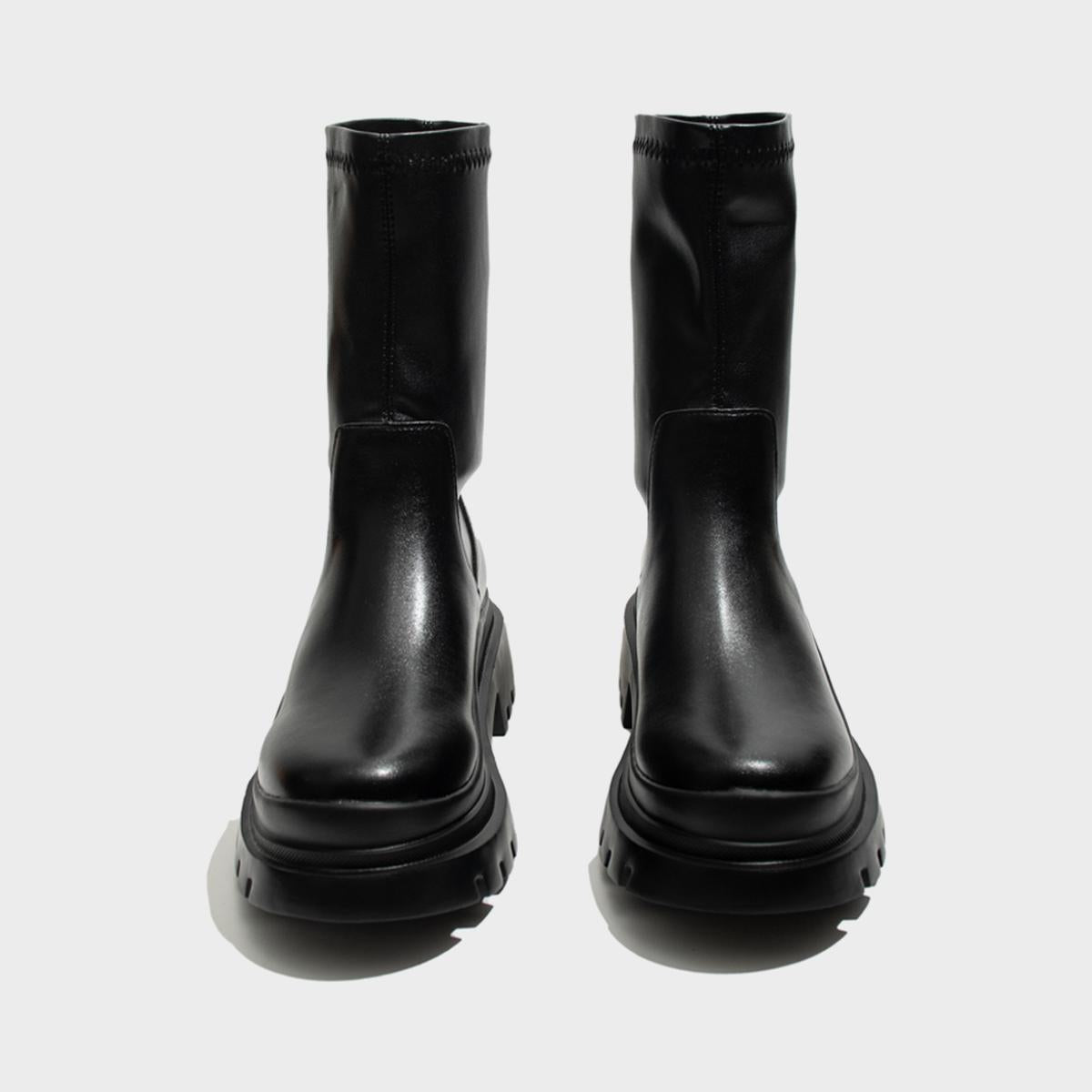 Black Chunky Sole Stretch Boots
