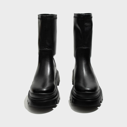 Black Chunky Sole Stretch Boots