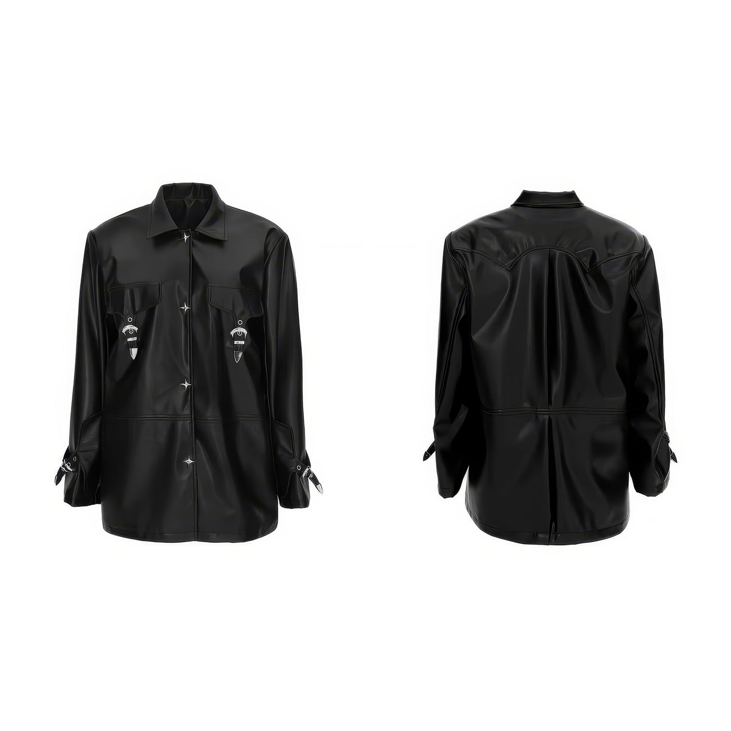 Star Rivet Faux Leather Oversized Jacket