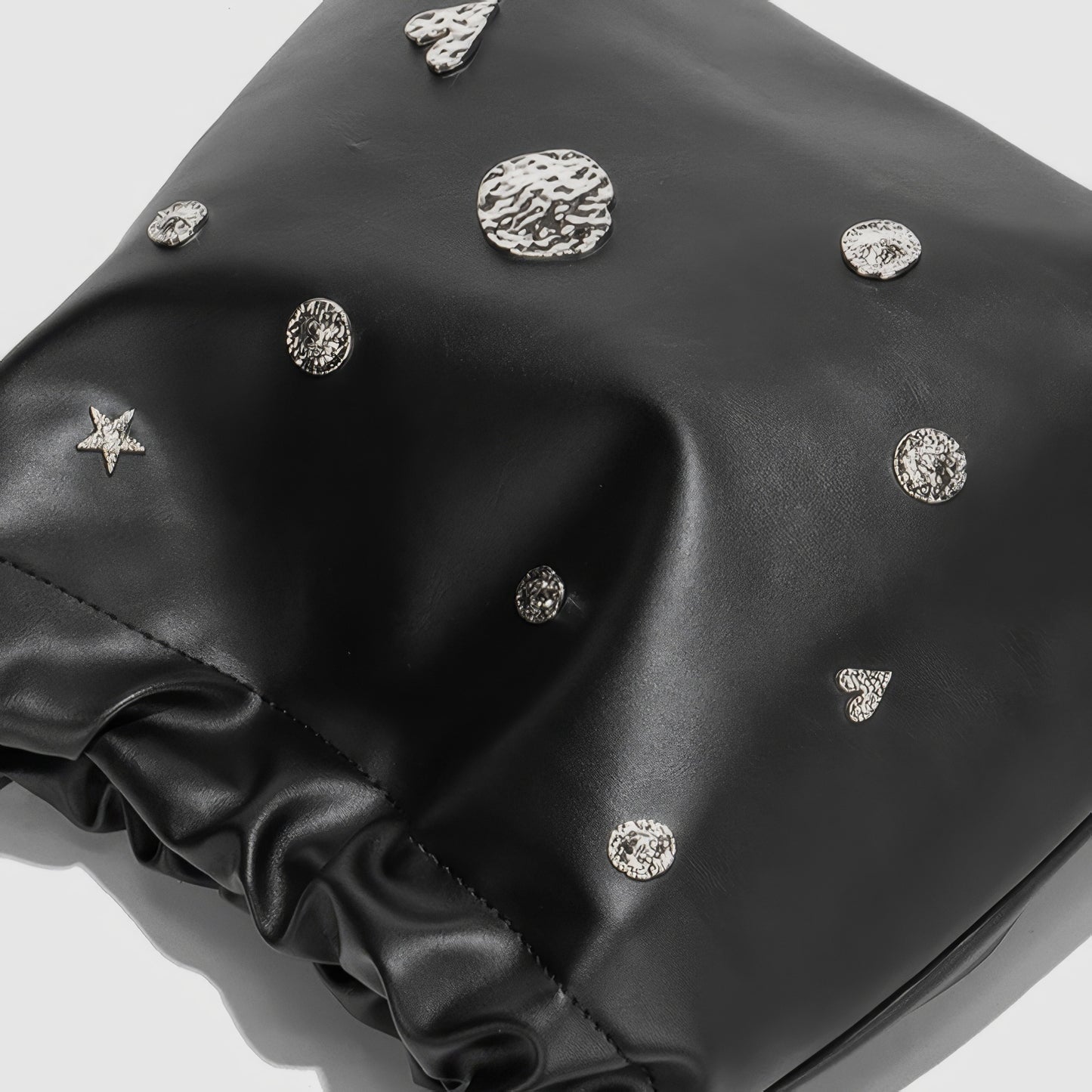 Metallic Studded Drawstring Shoulder Bag