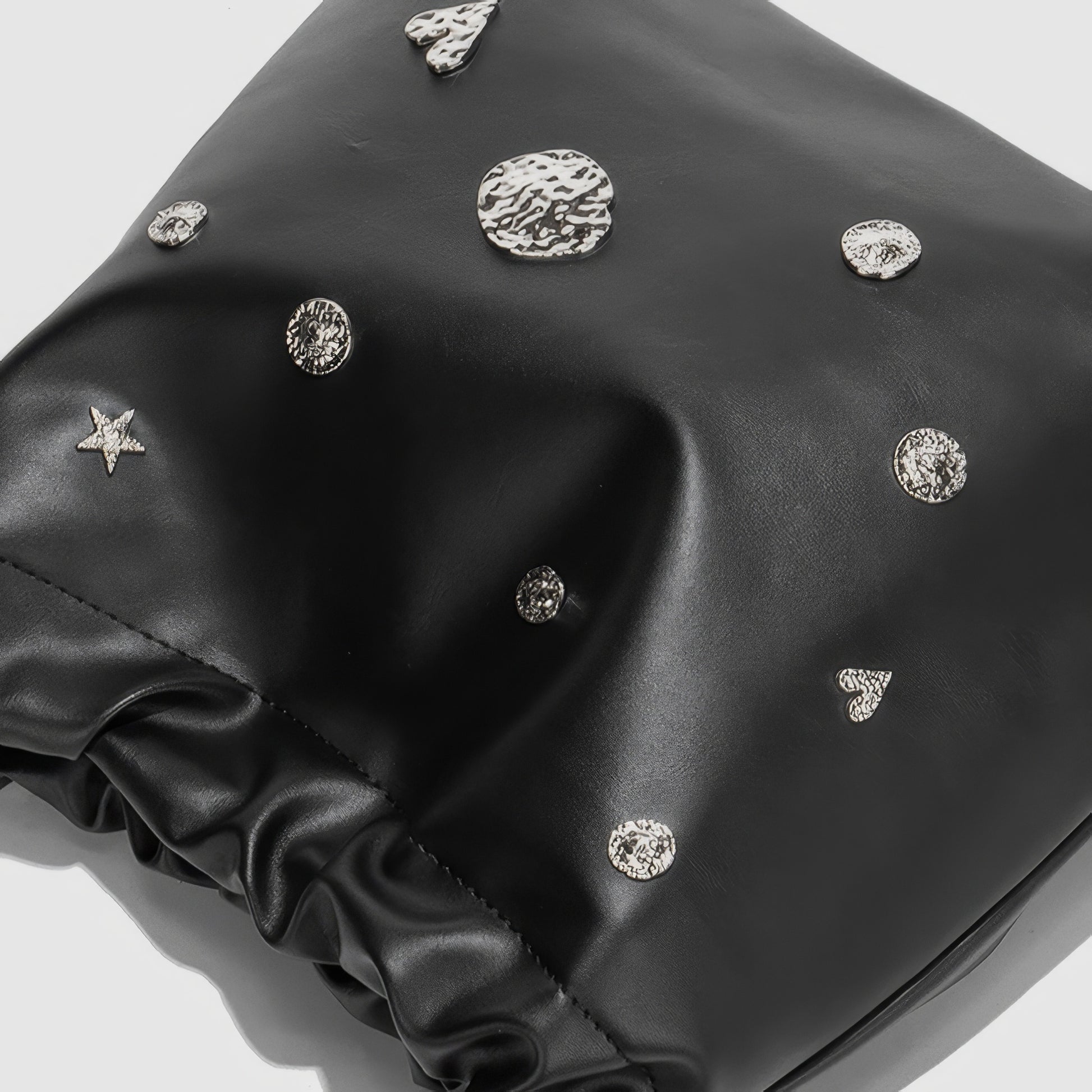 Metallic Studded Drawstring Shoulder Bag