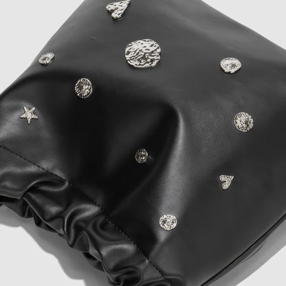 Metallic Studded Drawstring Shoulder Bag