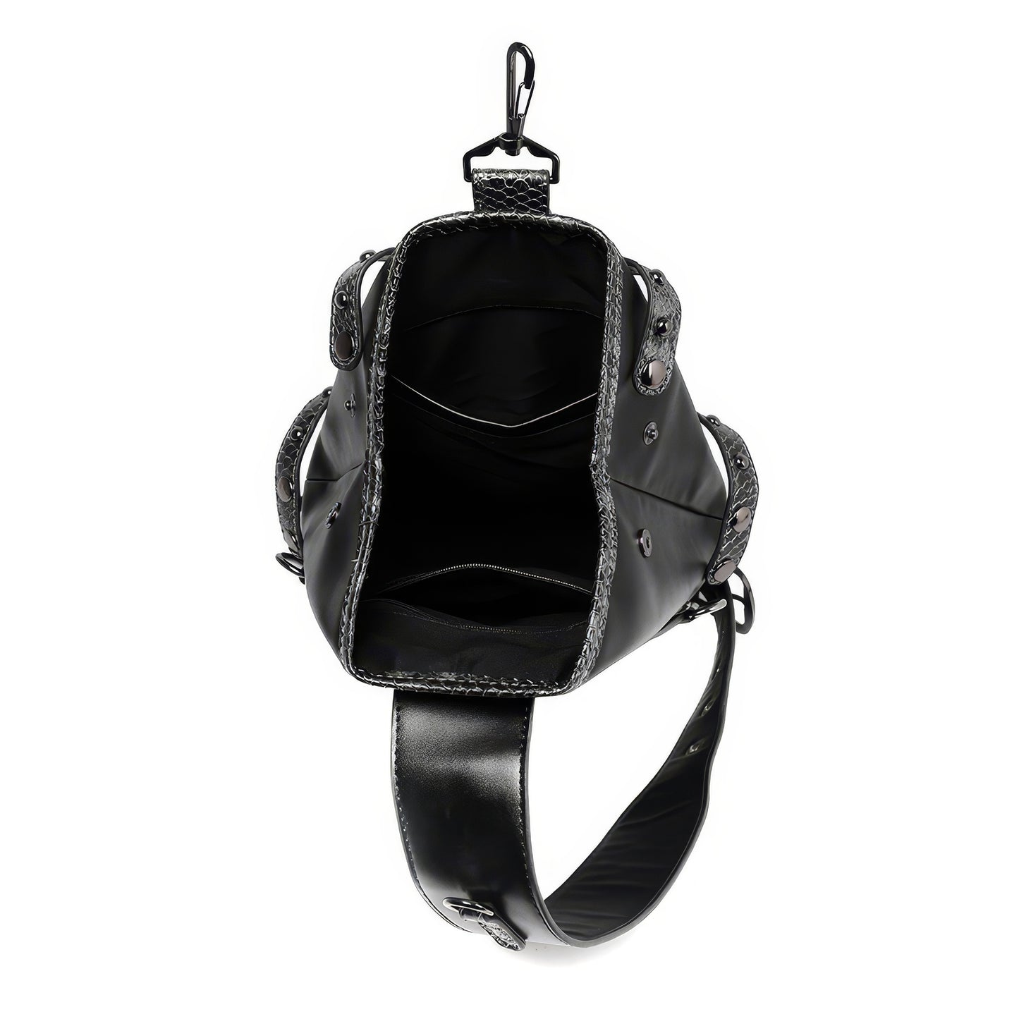 Snake Trim Buckle Detail Black Sling Bag