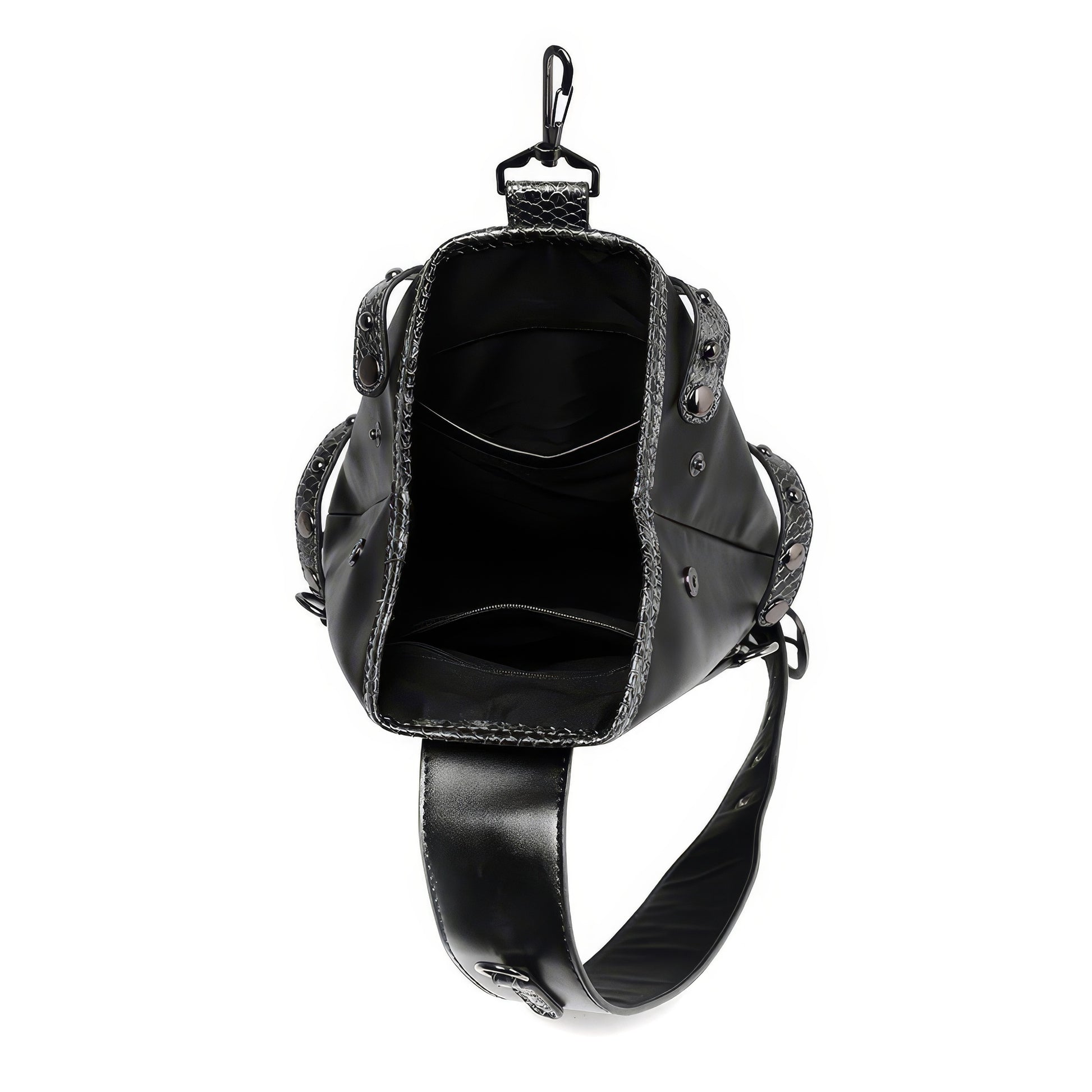 Snake Trim Buckle Detail Black Sling Bag