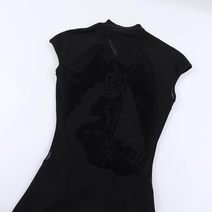 Sheer Back Angel Print Dress