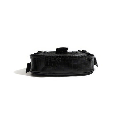 Croc-Effect Buckle Strap Shoulder Bag
