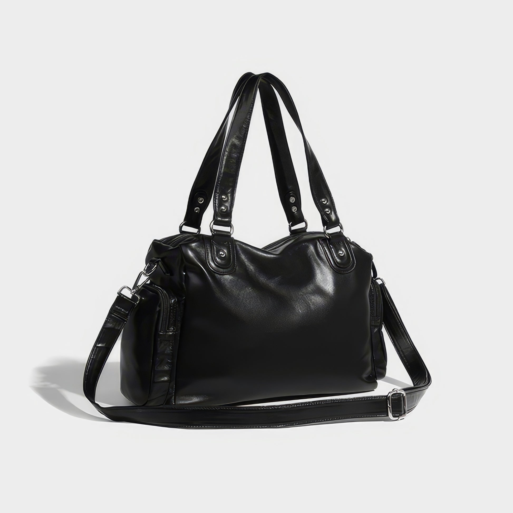 Multi-Zip Faux Leather Double Strap Shoulder Bag