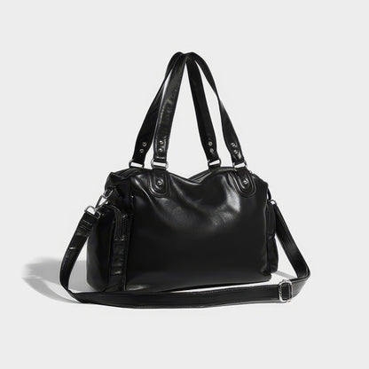 Multi-Zip Faux Leather Double Strap Shoulder Bag