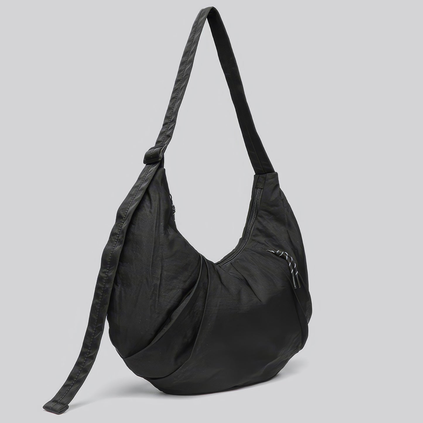 Draped Nylon Crescent Shoulder Bag