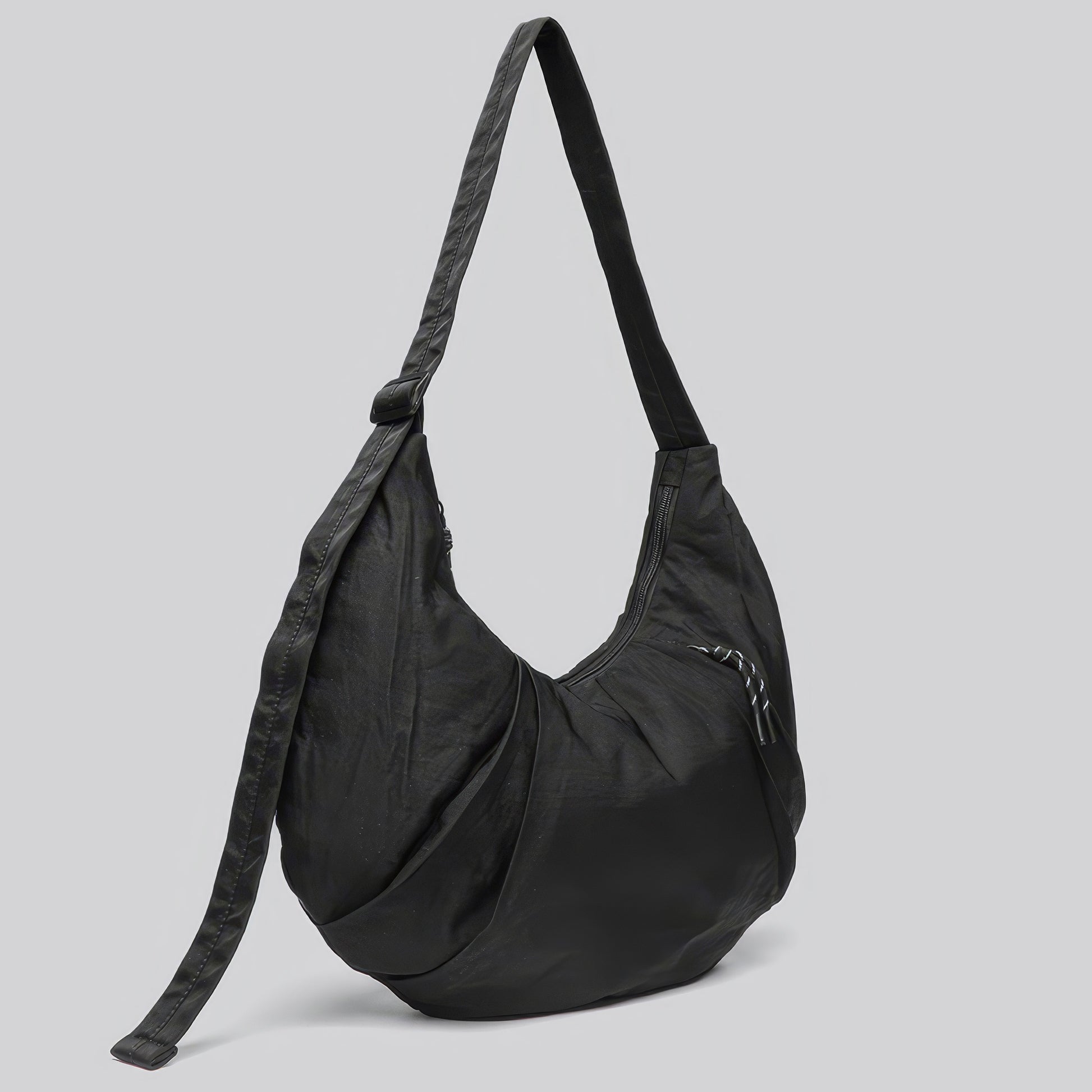 Draped Nylon Crescent Shoulder Bag