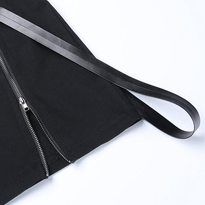 Zip Split Strap Mini Skirt