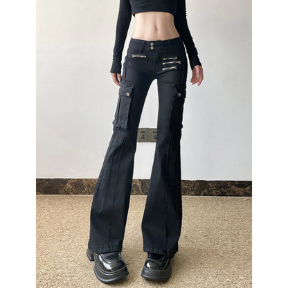 Zip Detail Flared Cargo Pants