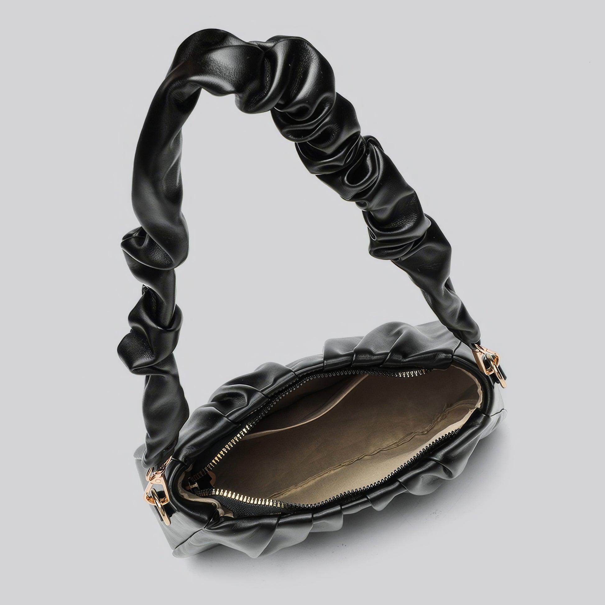 Ruched Satin Strap Faux Leather Bag